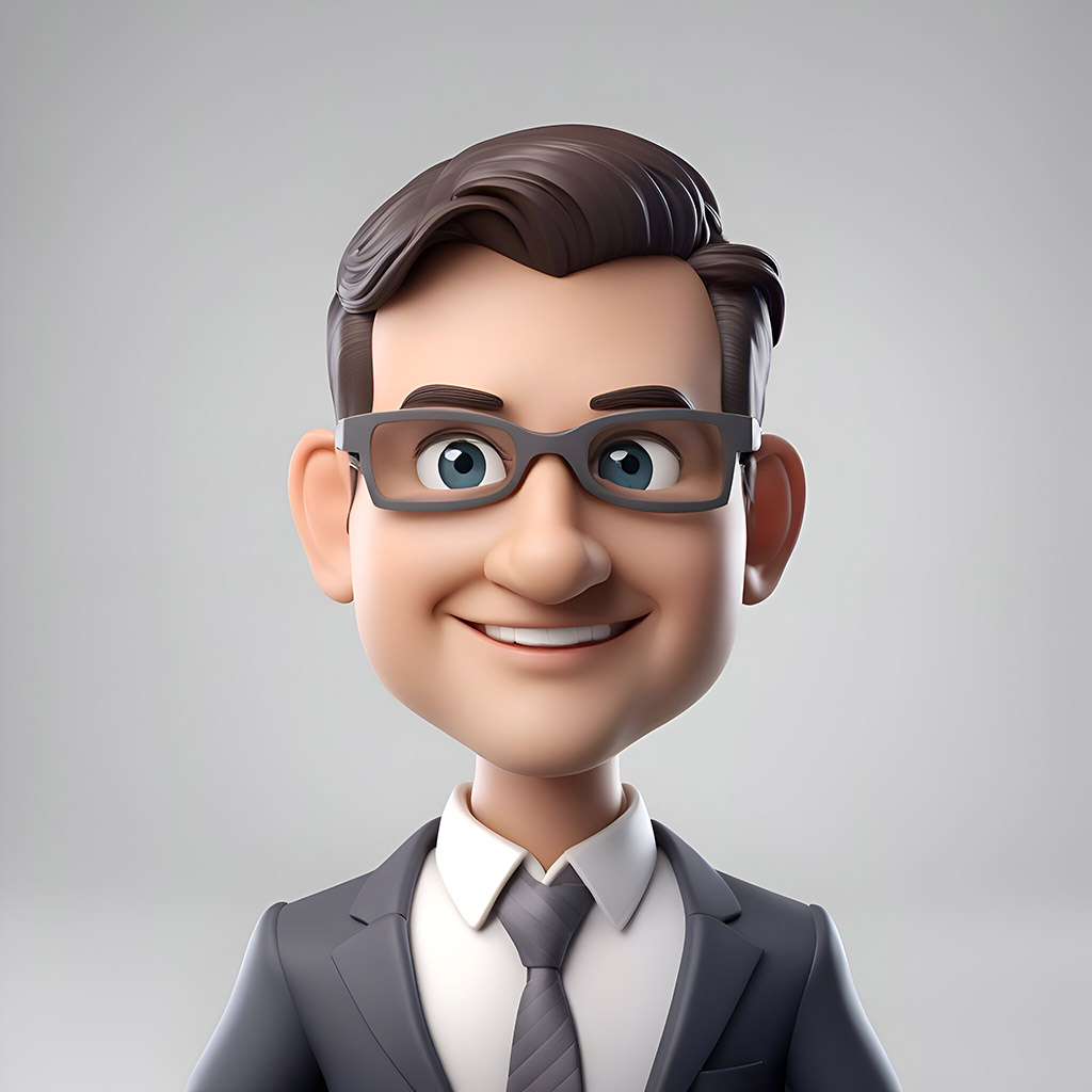 3d illustration of business man with glasses over grey backgroun