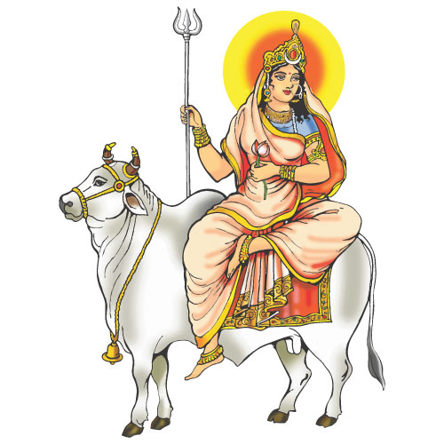 Maa Shailputri Worship on the First Day of Navratri - Vector Art