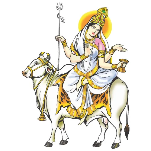 Maa Mahagauri Worship on the Eighth Day of Navratri - Vector Art