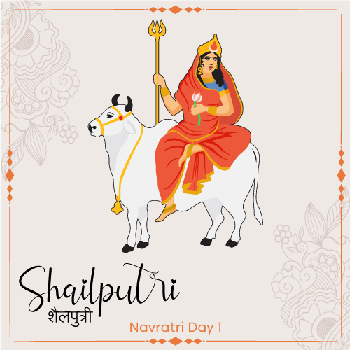 Maa Shailputri Worship on the First Day of Navratri | Vector Art