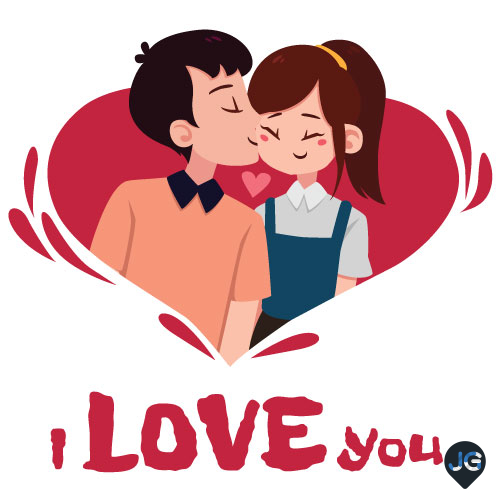 I Love You Illustration | Romantic Boy Kissing Girl Graphic