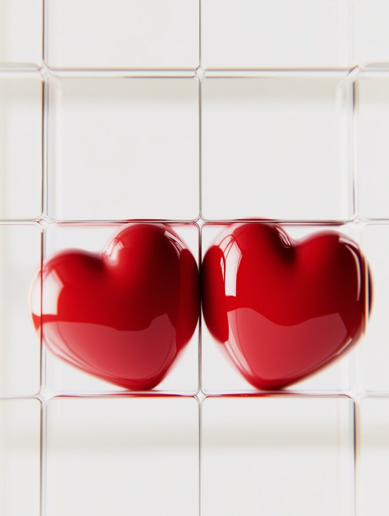 Glossy-Red-Hearts-on-Grid-Background