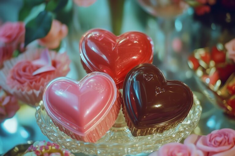 Heart-Shaped-Chocolates-on-Glass-Plate