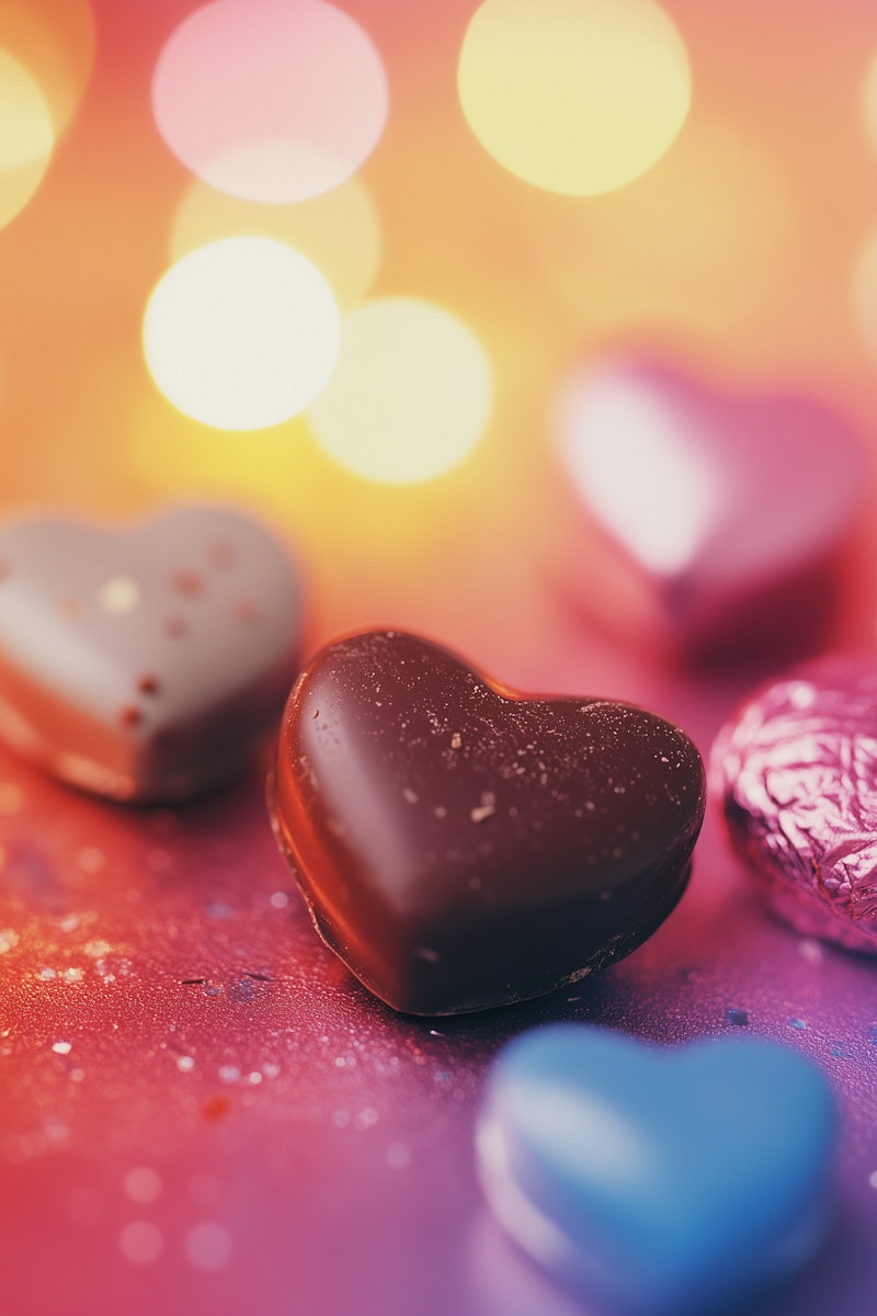 Heart-Shaped-Chocolates-with-Bokeh-Lights