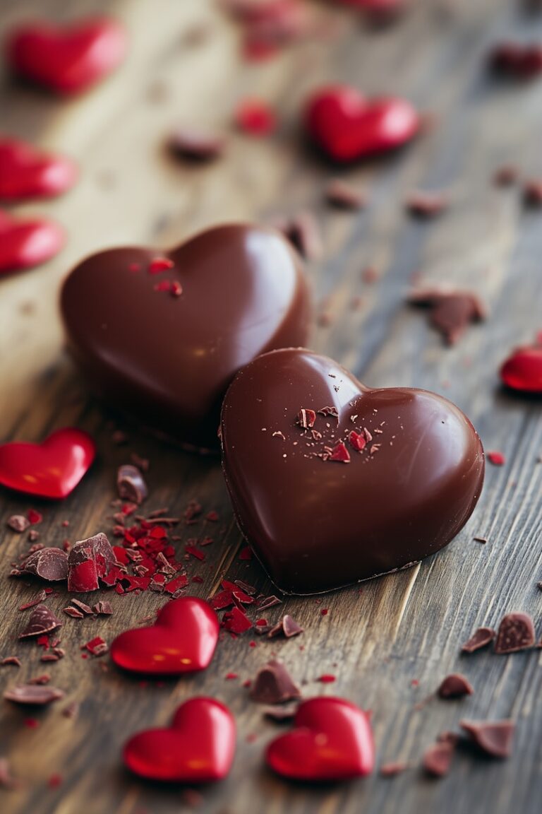 Heart-shaped-Chocolates-on-Wooden-Surface