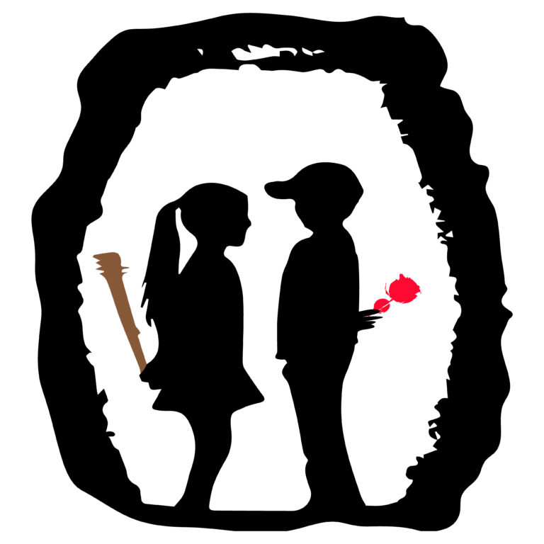 Funny Love Graphic - Boy Offers Rose, Girl Holds Stick