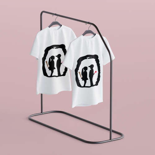 Funny Love Graphic - Boy Offers Rose, Girl Holds Stick