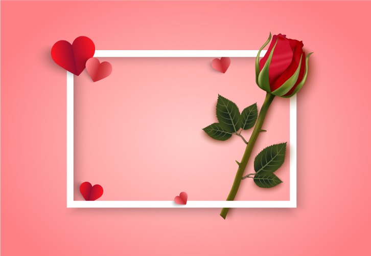 Rose with White Border and Heart Vector - Elegant Floral Design for Romance