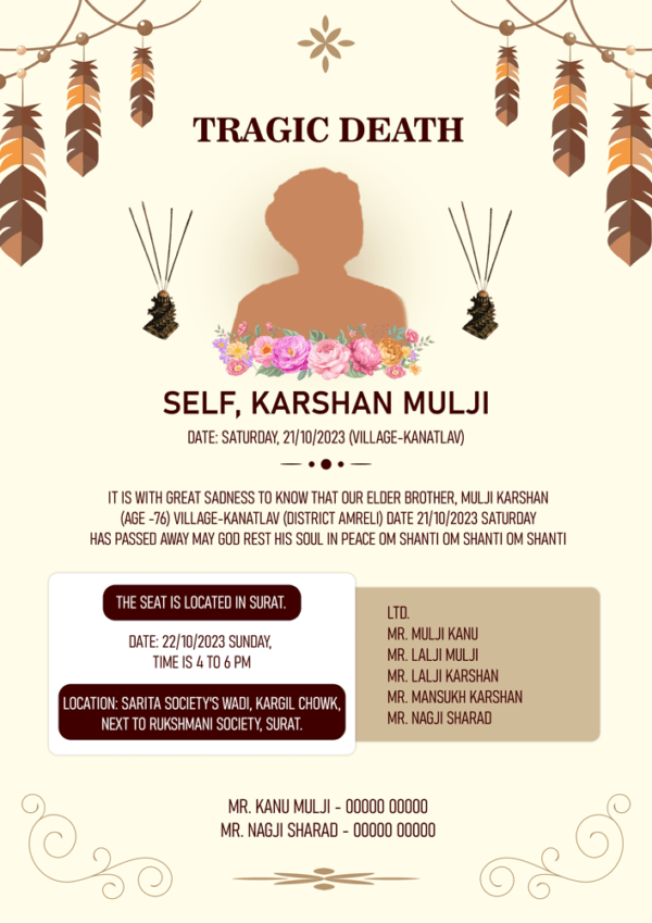 Shradhanjali Card | Editable Funeral Card PSD Template English