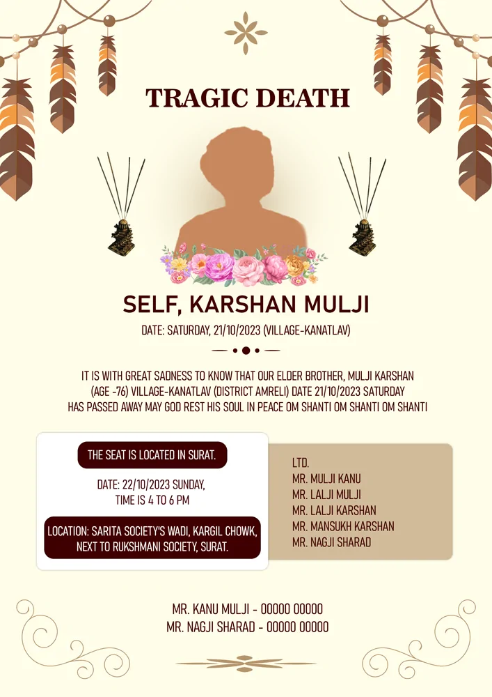 Shradhanjali Card | Editable Funeral Card PSD Template English