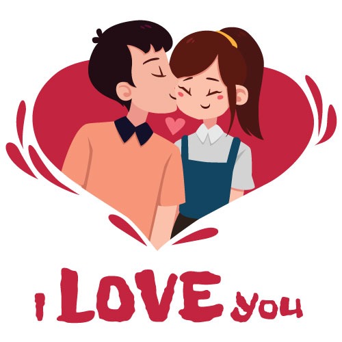 I Love You Illustration - Romantic Boy Kissing Girl Graphic