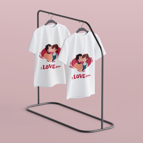 I Love You Illustration - Romantic Boy Kissing Girl Graphic