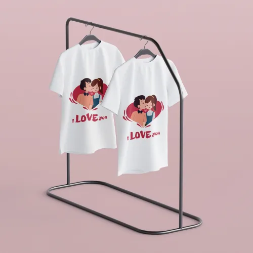I Love You Illustration - Romantic Boy Kissing Girl Graphic
