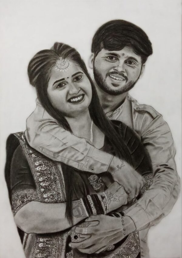 Handmade Couple Fiance Fiancee Sketch – Personalized Pencil Portrait for Engagement Gift