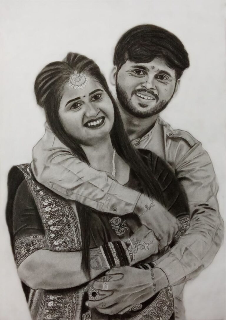 Handmade Couple Fiance Fiancee Sketch – Personalized Pencil Portrait for Engagement Gift