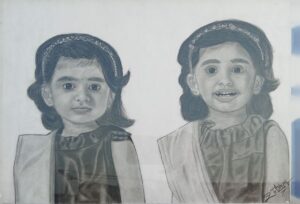 Handmade Scratch Art of Twin Sisters – Framed Personalized Twin Portrait Gift