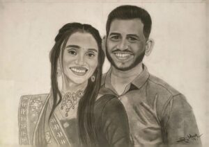 Handmade Sketch Art of Husband and Wife – Personalized Couple Portrait Frame