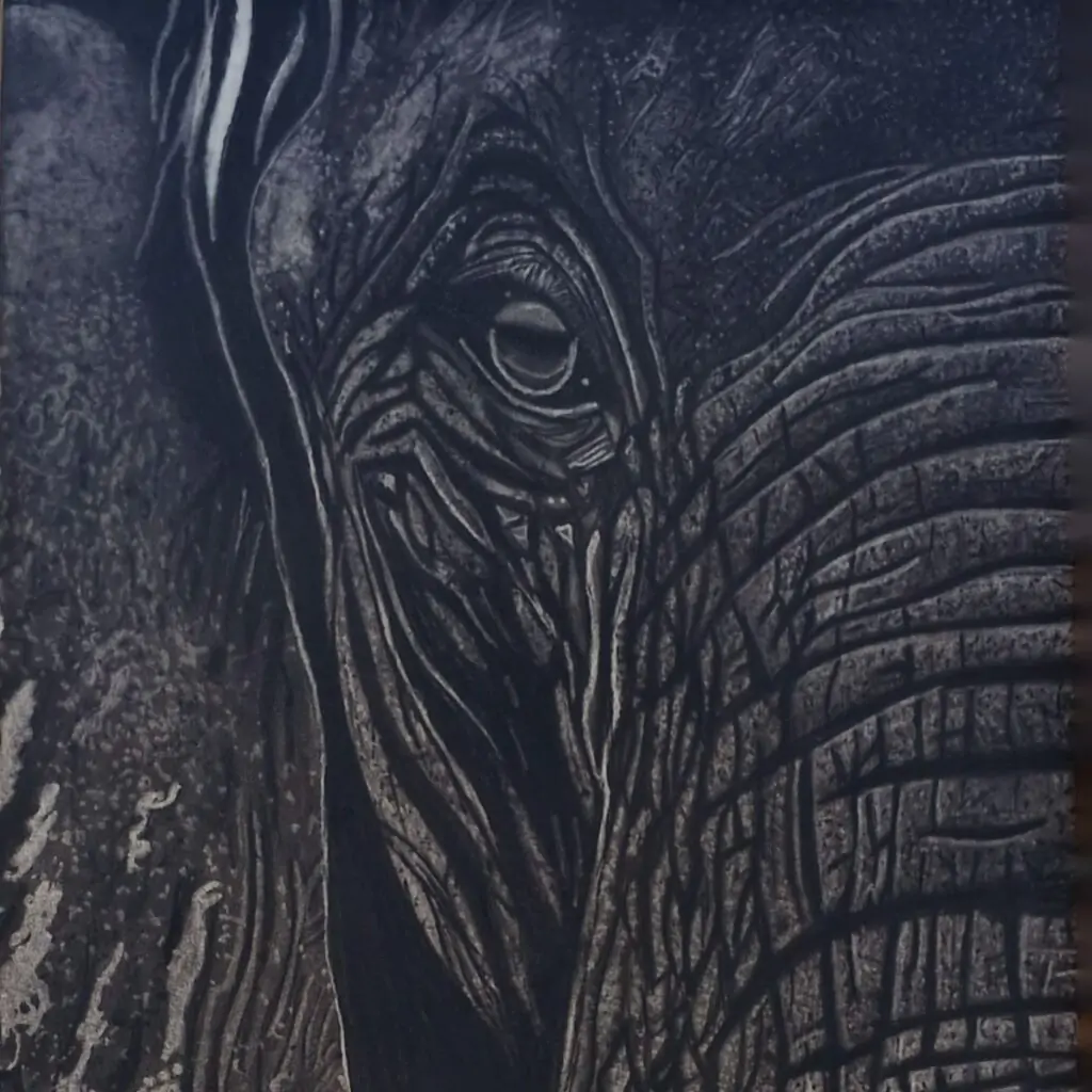 Handmade Animal Pencil Sketch – Elephant, Cat, Butterfly Artwork in Frame
