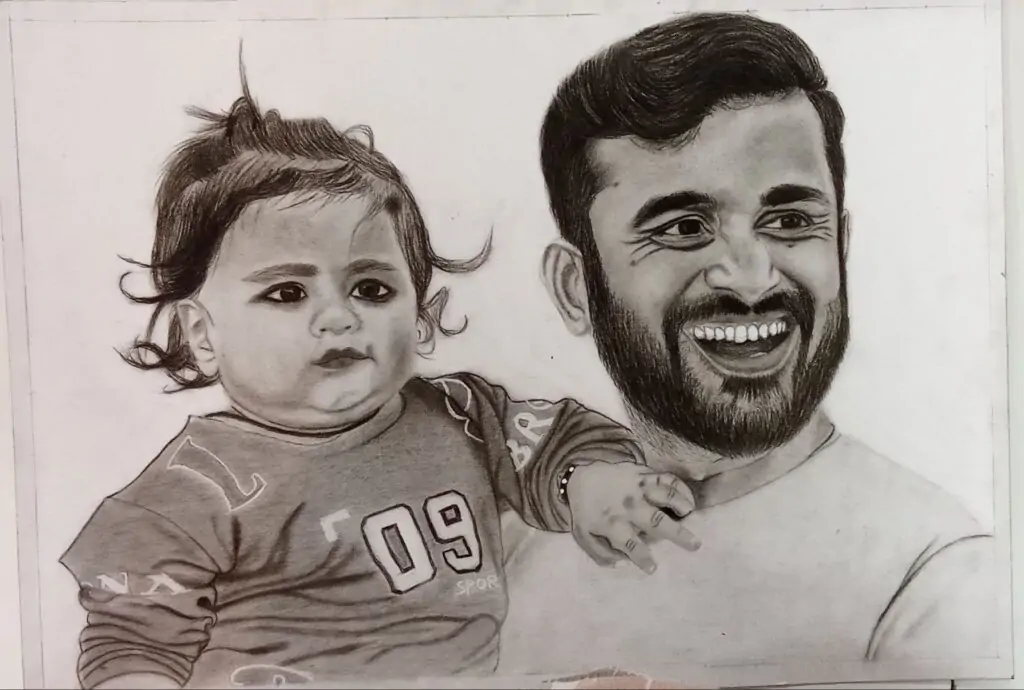 Handmade Father and Son Sketch Art – Custom Pencil Portrait Frame Gift