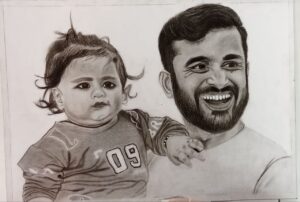 Handmade Father and Son Sketch Art – Custom Pencil Portrait Frame Gift