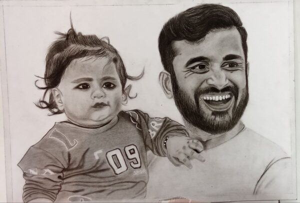 Handmade Father and Son Sketch Art – Custom Pencil Portrait Frame Gift