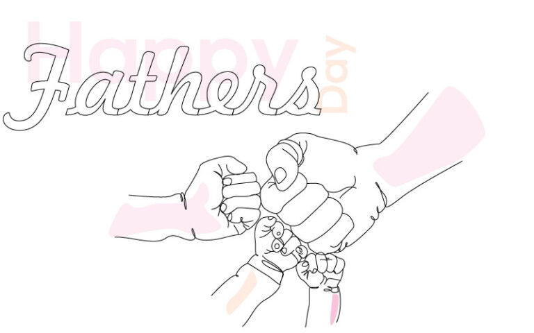 Father, Son & Daughter Fist Bump Line Art – Strong & Heartfelt Vector for Father’s Day