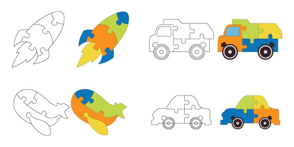 Transport Puzzle Vector Pack – Car, Truck, Rocket, Airplane - Editable CNC & Printable Design