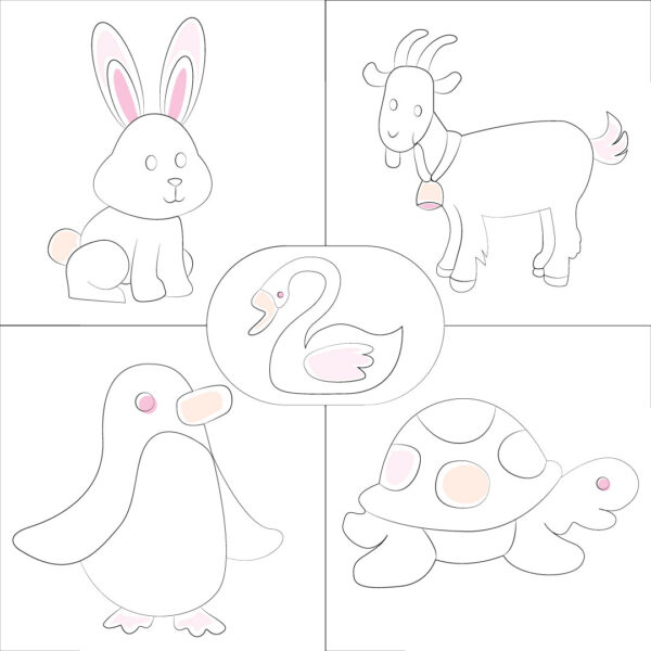 Rabbit, Goat, Swan, Penguin, Tortoise – Elegant Animal Line Art Vector Pack