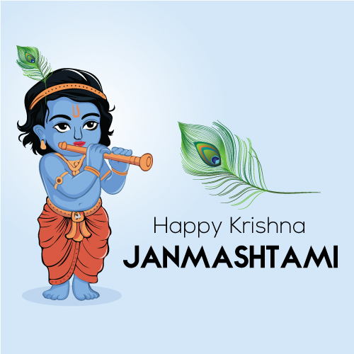 Krishna Janmashtami Vector Art – Cute Baby Krishna Playing Flute - EPS & JPG