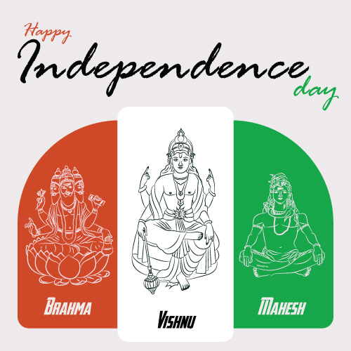 15 August Indian Independence Day God Vector - Brahma, Vishnu & Mahesh in Tricolor