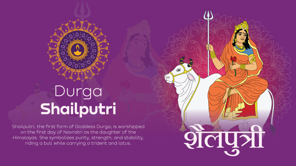 Navratri Day 1 Shailesh Putri – Divine Goddess Vector Art for Creative Projects