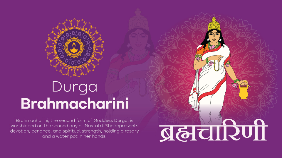 Navratri Day 2 Durga Brahmacharini – Devotional Goddess Vector Art for Creative Designs