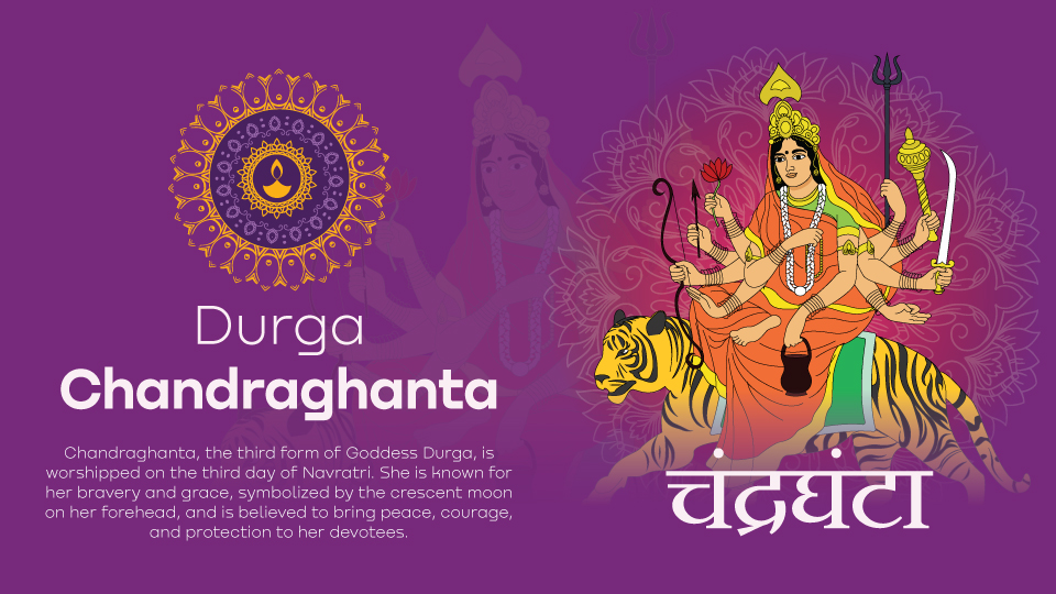 Navratri Day 3 Durga Chandraghanta – Fierce & Graceful Goddess Vector Art