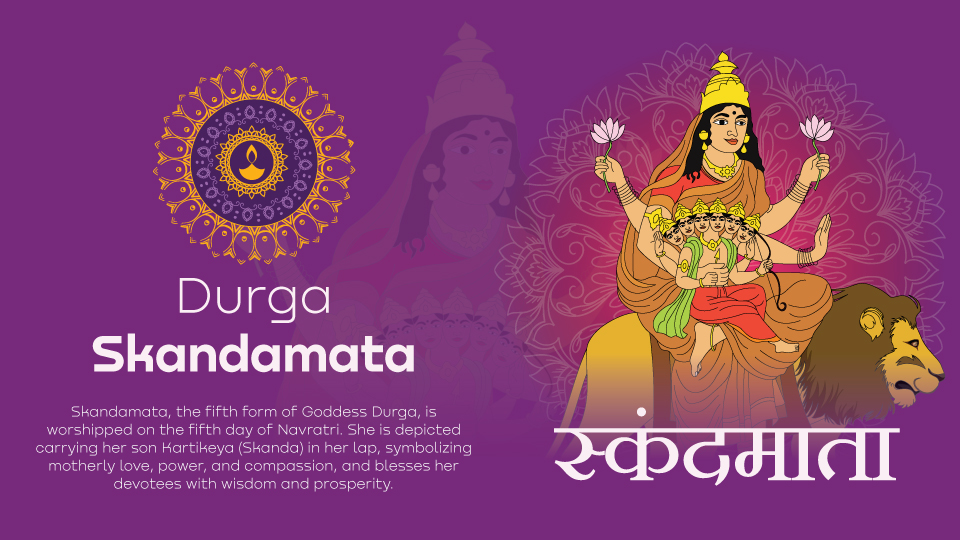 Navratri Day 5 Durga Skandamata – Compassionate Goddess Vector Art for Festive Creations