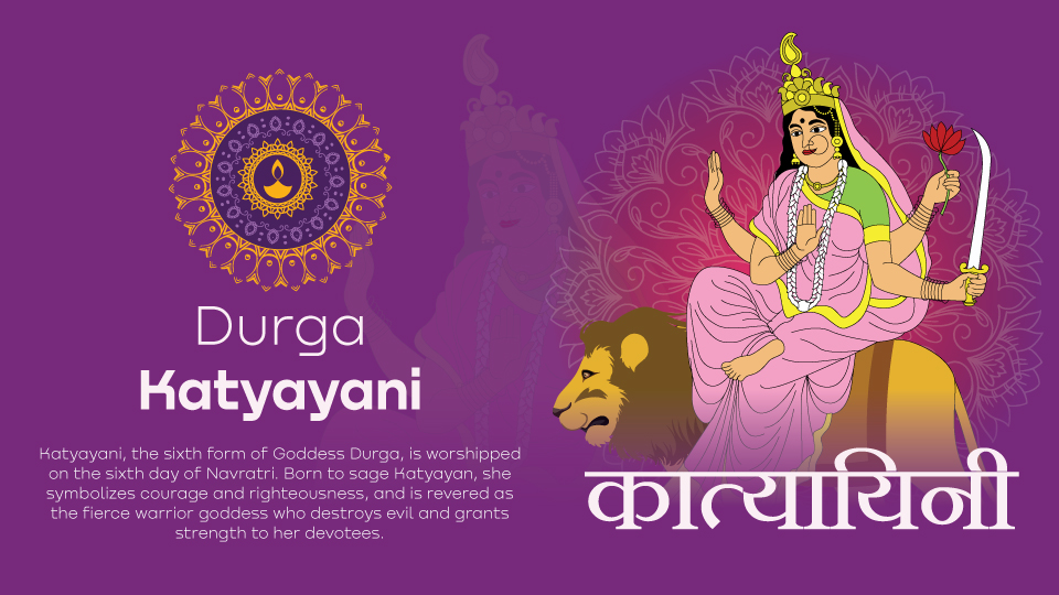 Navratri Day 6 Durga Katyayani – Powerful Warrior Goddess Vector Art