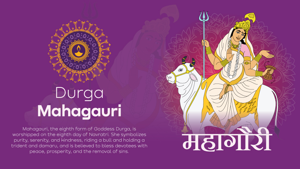 Navratri Day 8 Durga Mahagauri – Pure & Serene Goddess Vector Art