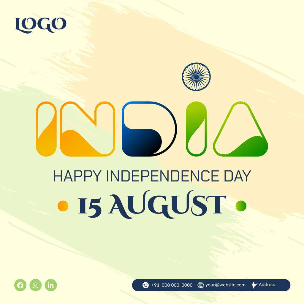 Modern India Typography Independence Day Social Media Post Template