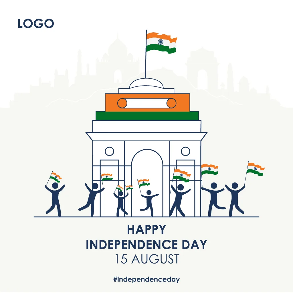 India Gate Independence Day Celebration Flat Illustration