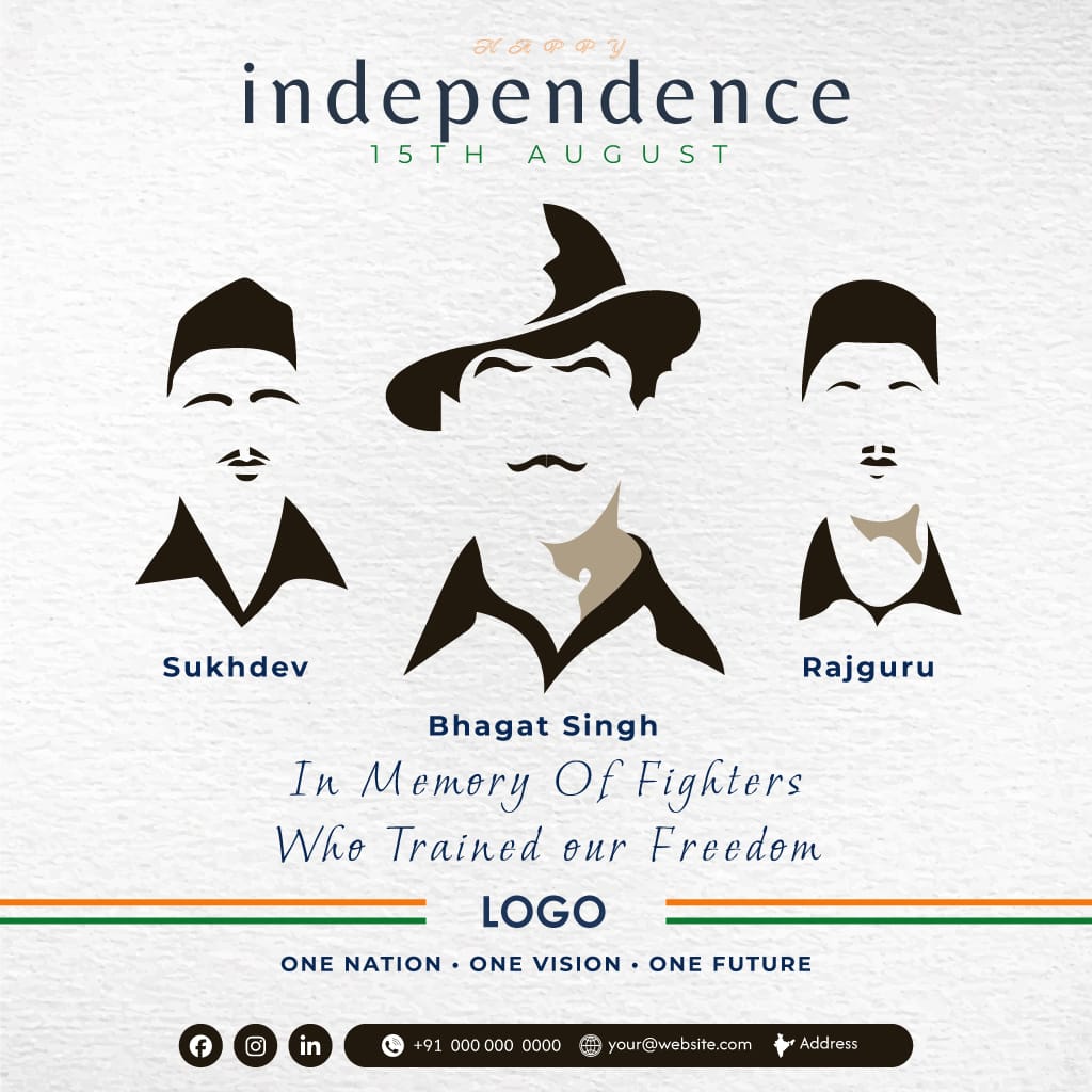 Bhagat Singh, Rajguru & Sukhdev Independence Day Tribute Social Media Post Template
