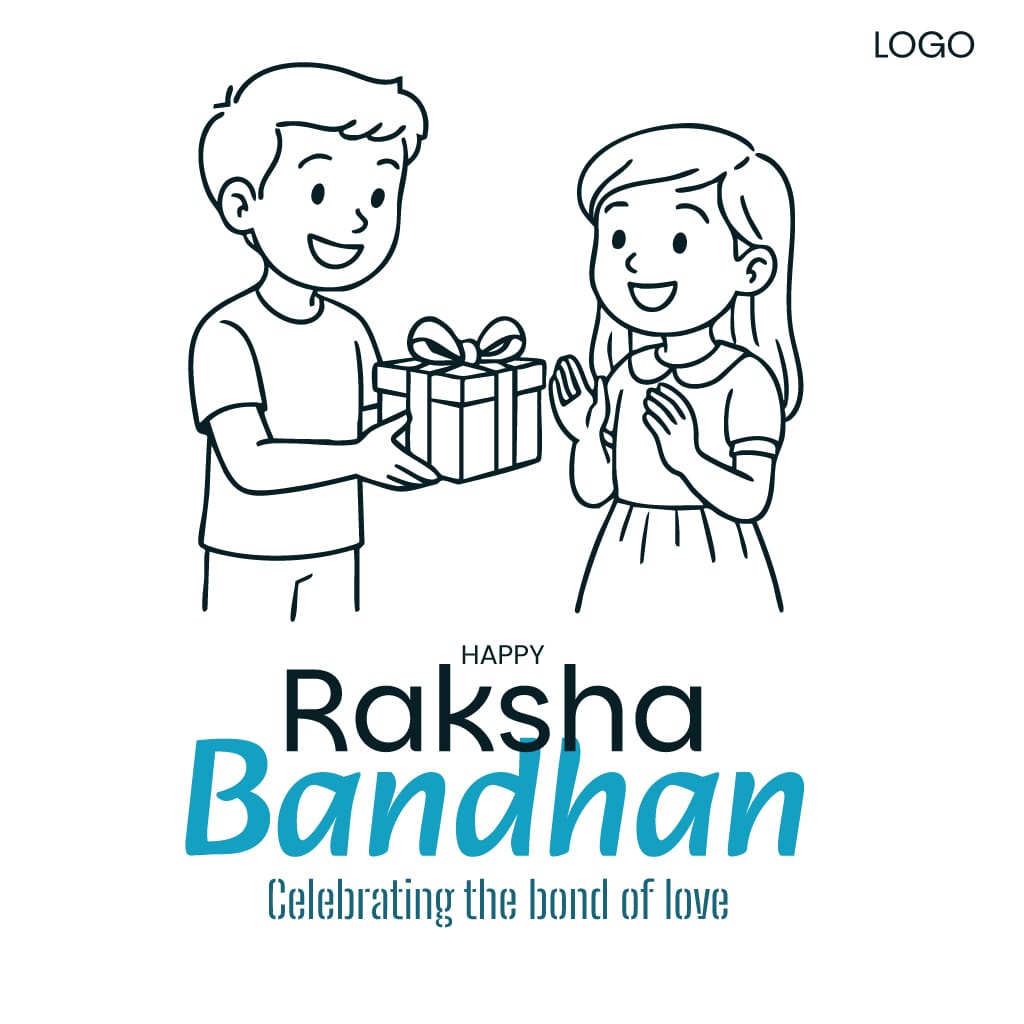 Boy Giving Gift to Sister for Raksha Bandhan Line Art Illustration
