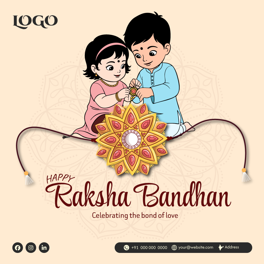 Happy Raksha Bandhan Brother and Sister Celebration Social Media Post Template